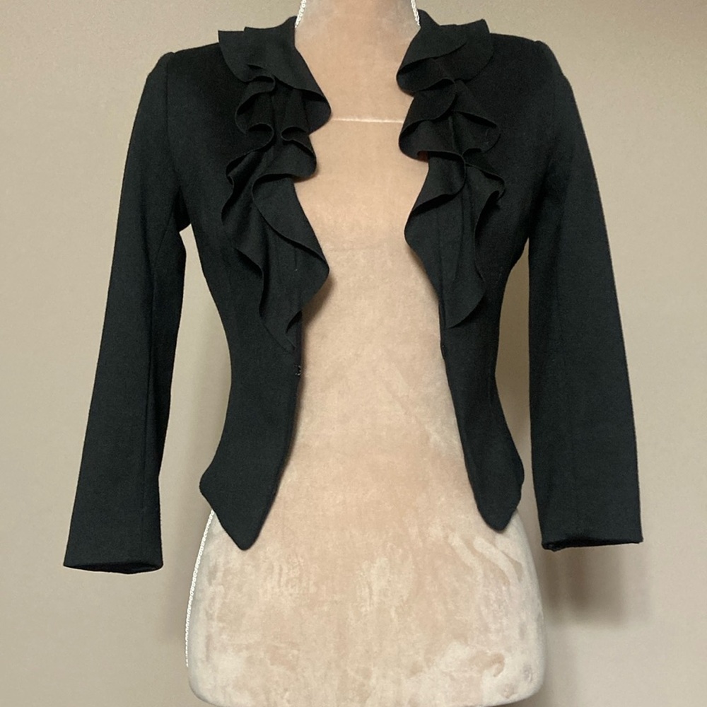 H&M Black Ruffled Cropped Blazer - size 2